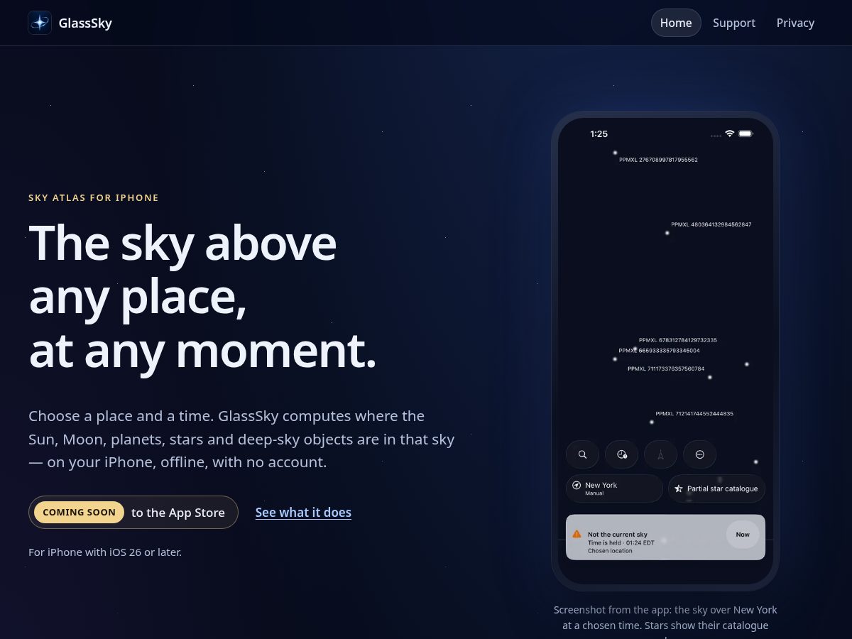 Landing-page snapshot of glasssky.app