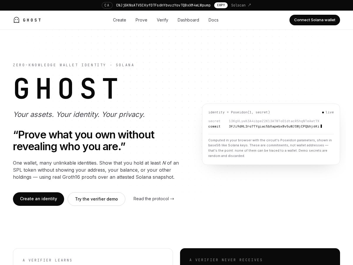 Landing-page snapshot of goghostonsolana.xyz