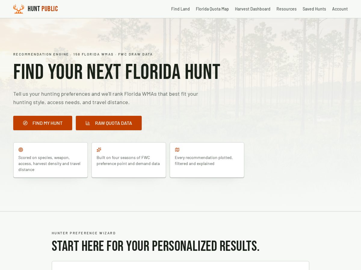 Landing-page snapshot of gohuntpublic.com
