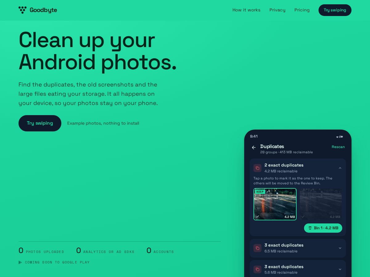 Landing-page snapshot of goodbyte.app