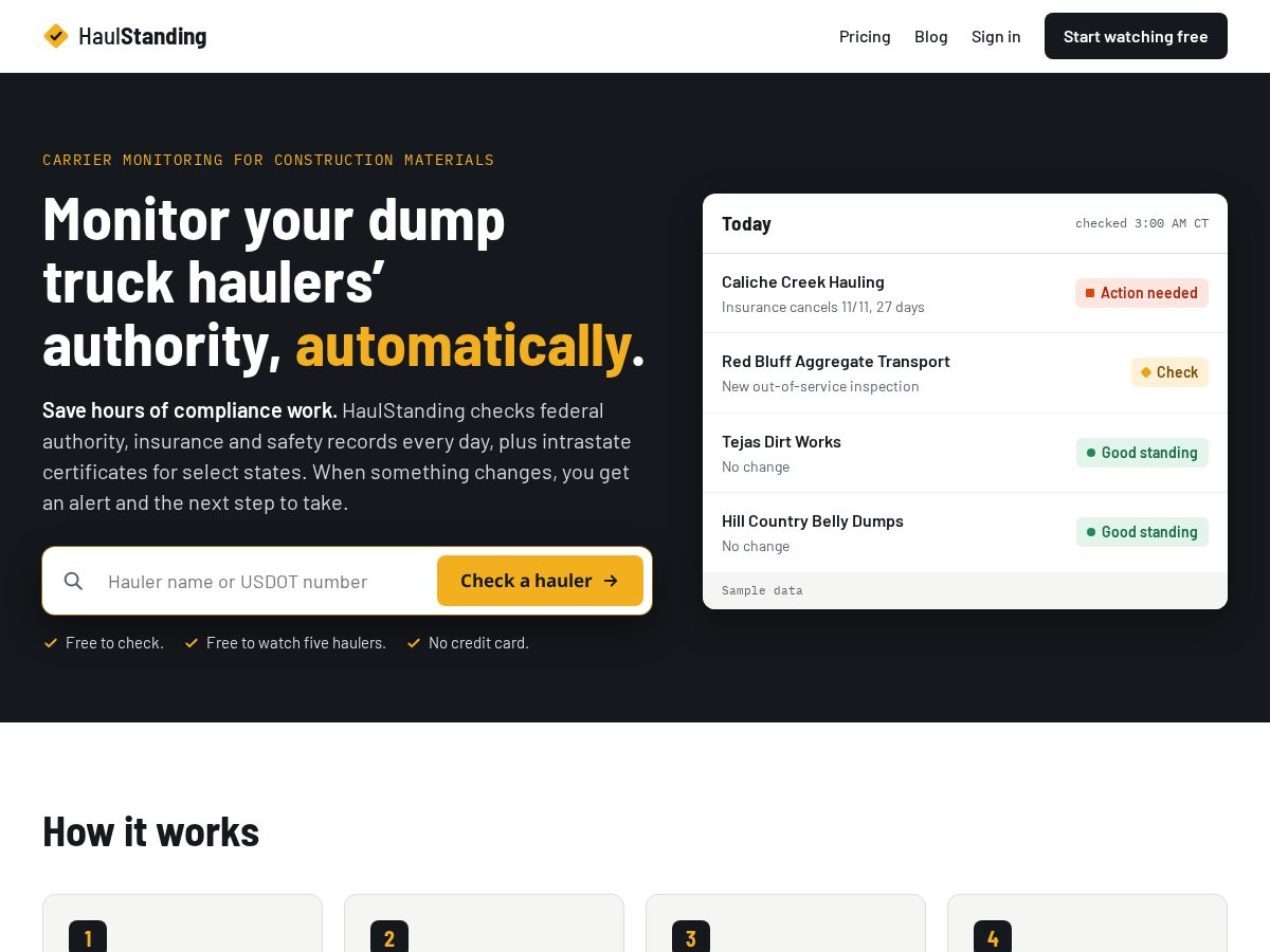 Landing-page snapshot of haulstanding.com
