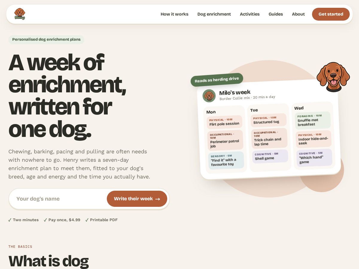 Landing-page snapshot of henrydog.app