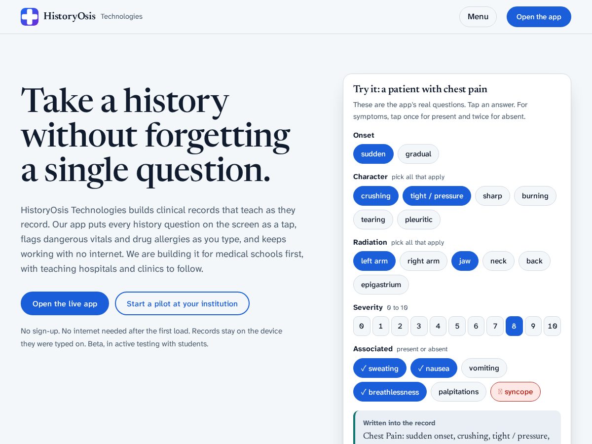 Landing-page snapshot of historyosis.tech
