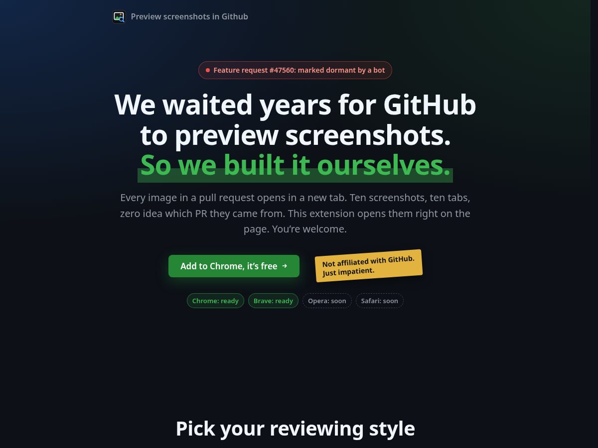 Landing-page snapshot of imagepullrequest.com