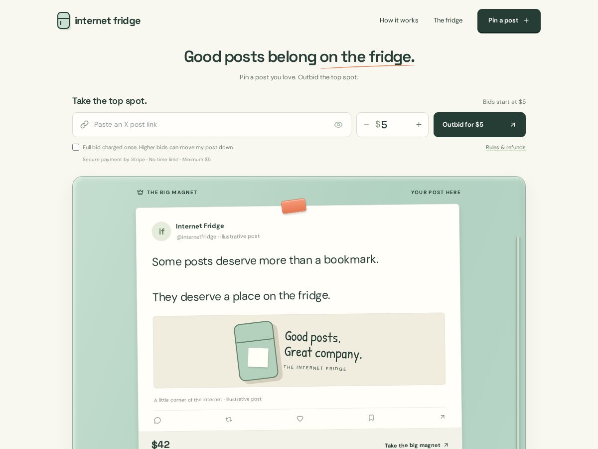 Landing-page snapshot of internetfridge.lol
