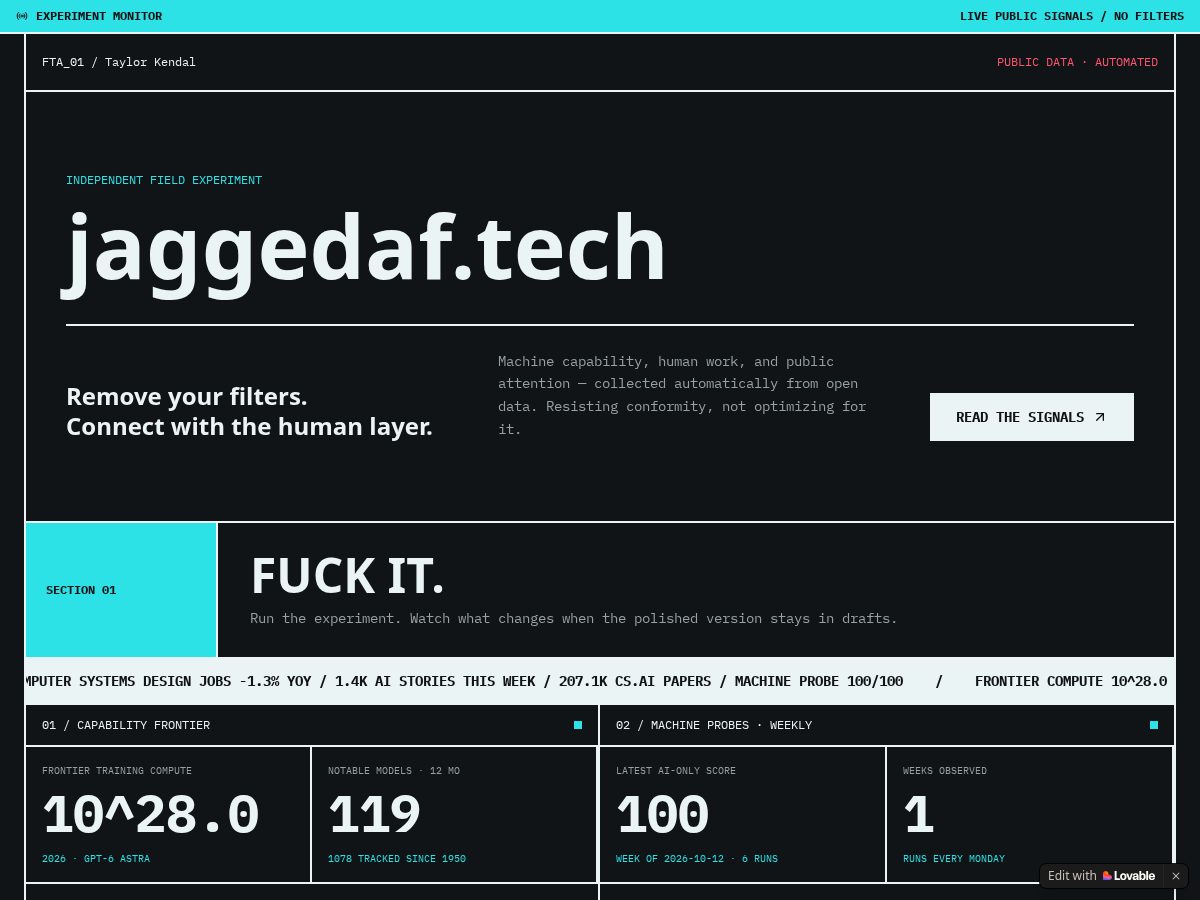 Landing-page snapshot of jaggedaf.tech