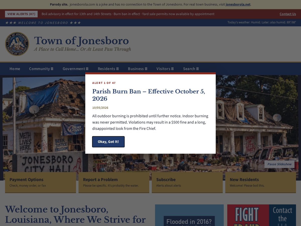 Landing-page snapshot of jonesborola.com