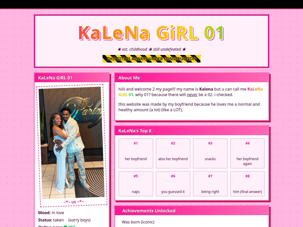Landing-page snapshot of kalenagirl01.com