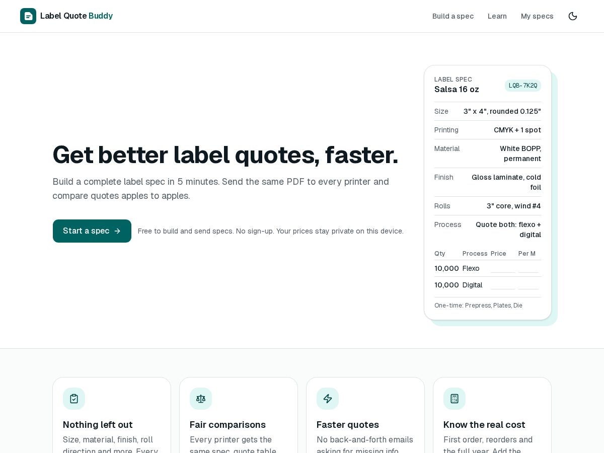 Landing-page snapshot of labelquotebuddy.com
