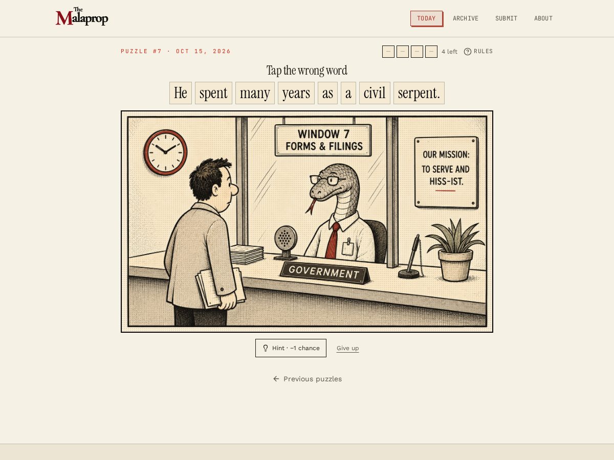 Landing-page snapshot of ladymalaprop.com