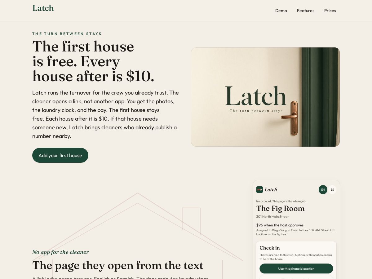 Landing-page snapshot of latchstay.com