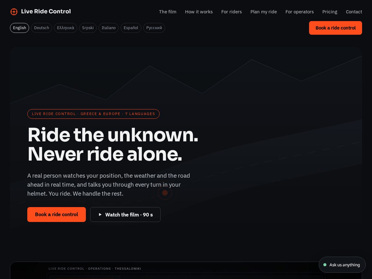 Landing-page snapshot of liveridecontrol.com