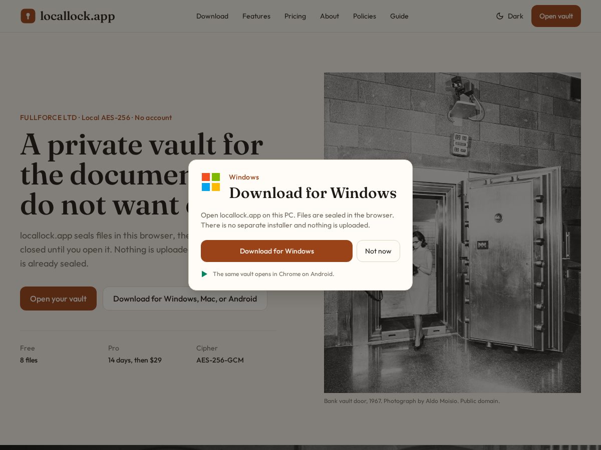 Landing-page snapshot of locallock.app