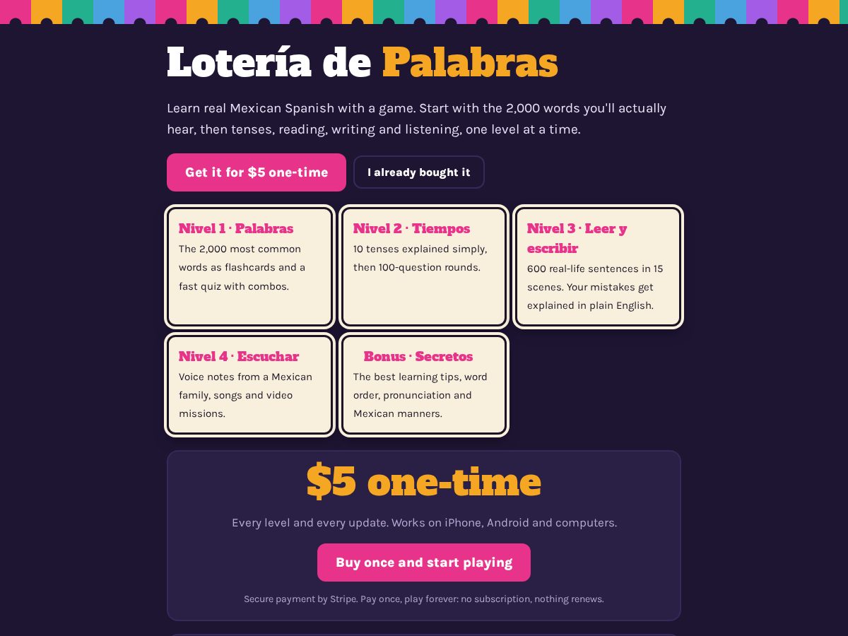 Landing-page snapshot of loteriaspanish.com