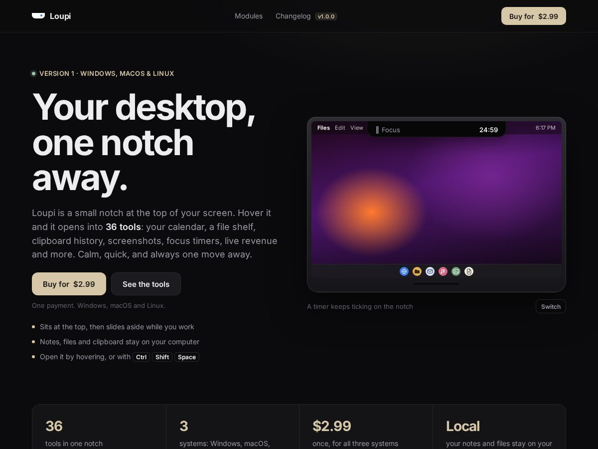 Landing-page snapshot of loupi.space