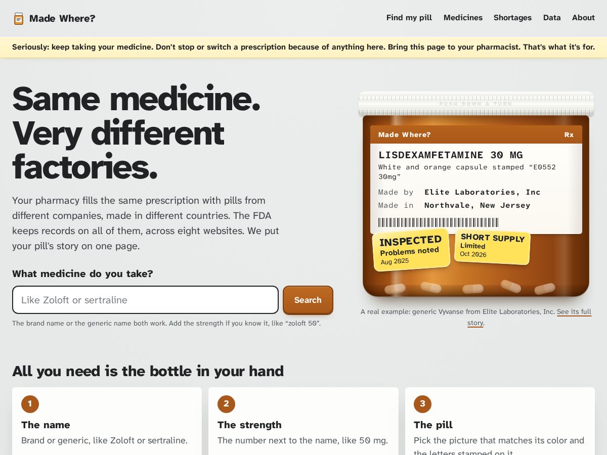 Landing-page snapshot of madewhere.health