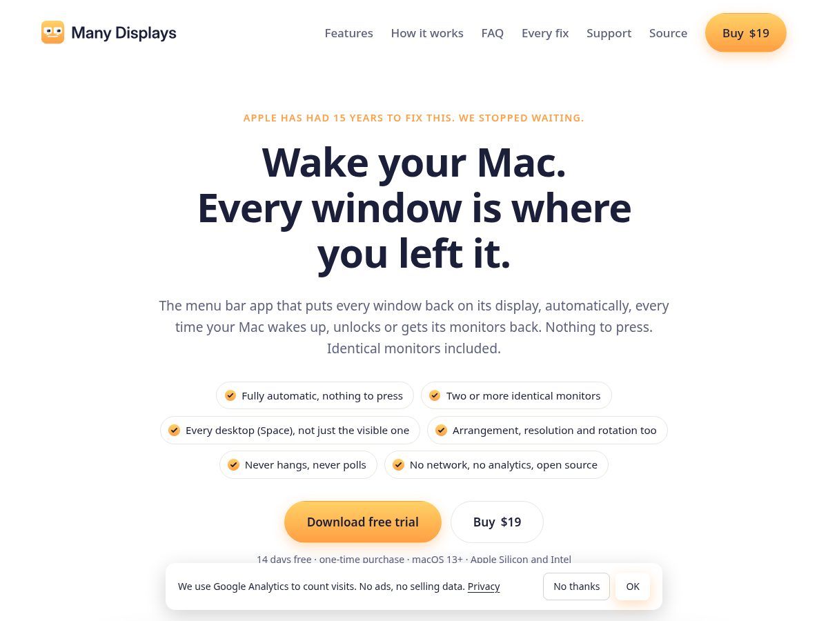 Landing-page snapshot of manydisplays.com
