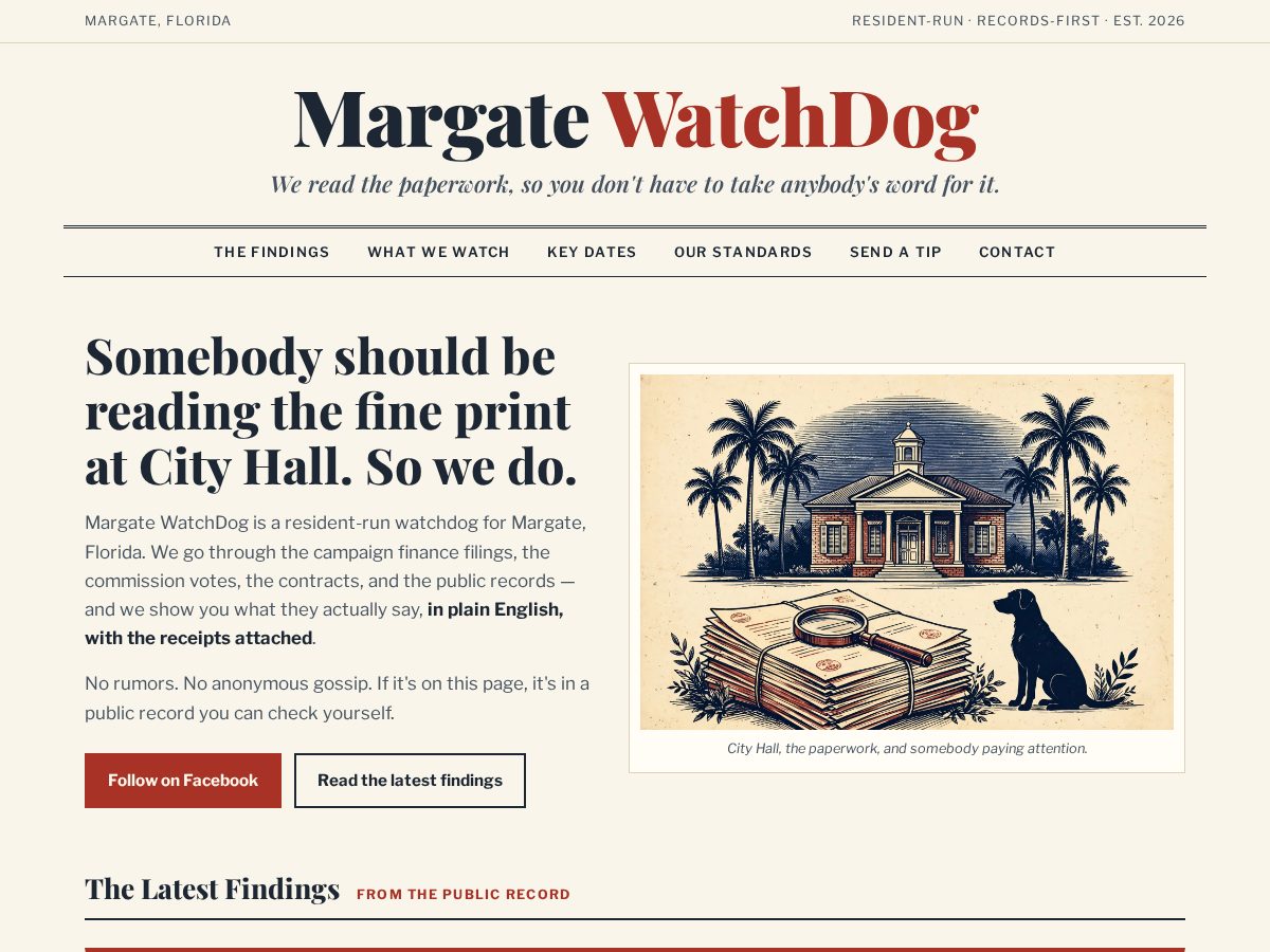 Landing-page snapshot of margatewatchdog.com