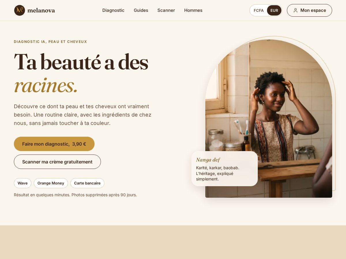 Landing-page snapshot of melanova.app