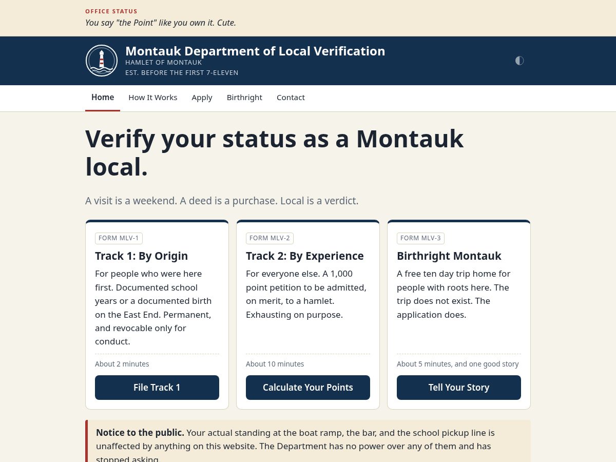 Landing-page snapshot of montaukverification.com