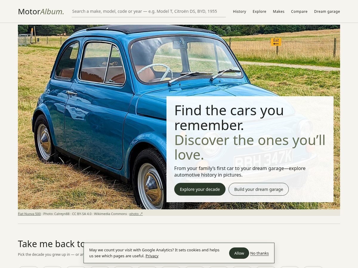Landing-page snapshot of motoralbum.com
