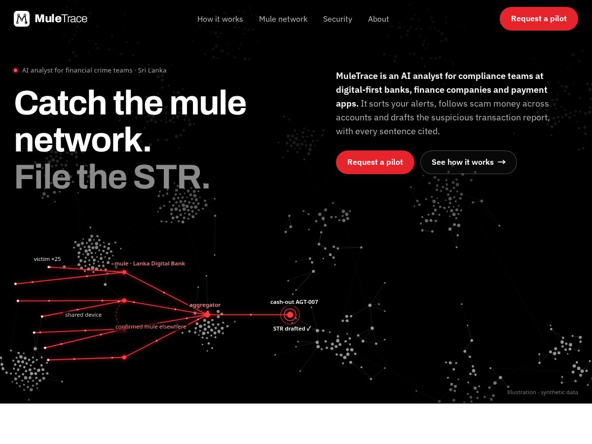 Landing-page snapshot of muletrace.com