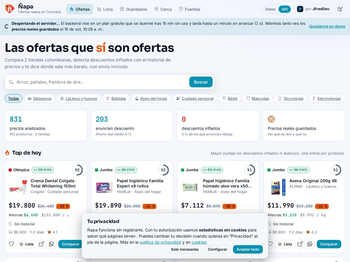 Landing-page snapshot of napaofertas.com