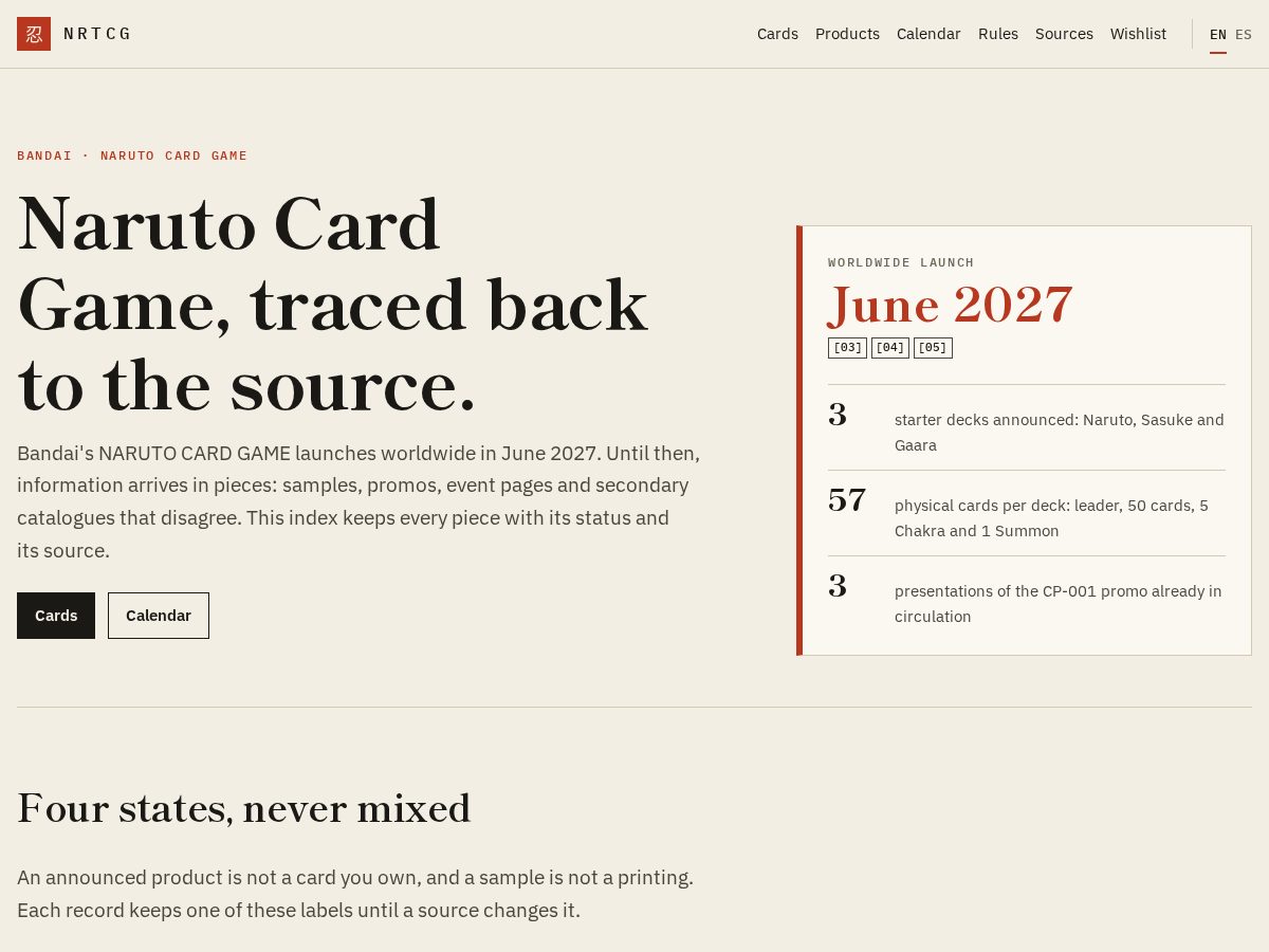 Landing-page snapshot of narutotcg.app