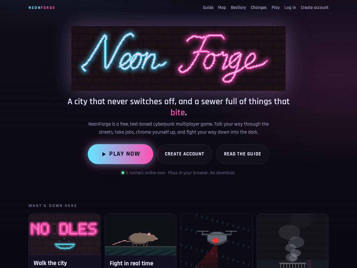 Landing-page snapshot of neonforgemud.com