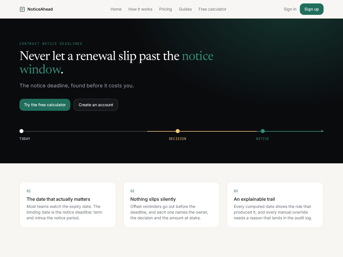 Landing-page snapshot of noticeahead.com