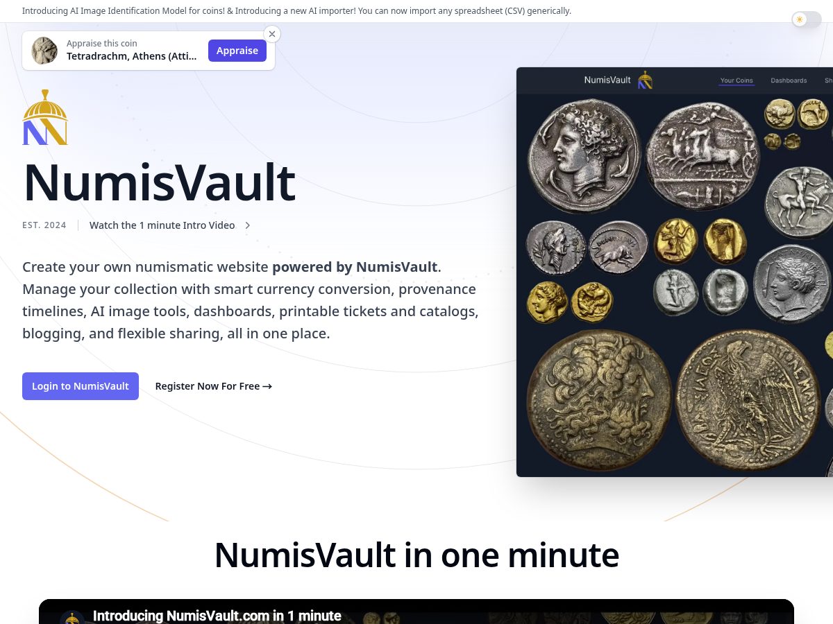 Landing-page snapshot of numisvault.dev