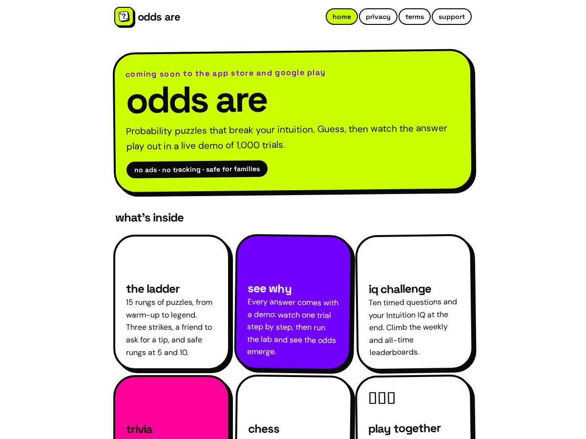 Landing-page snapshot of oddsare.link