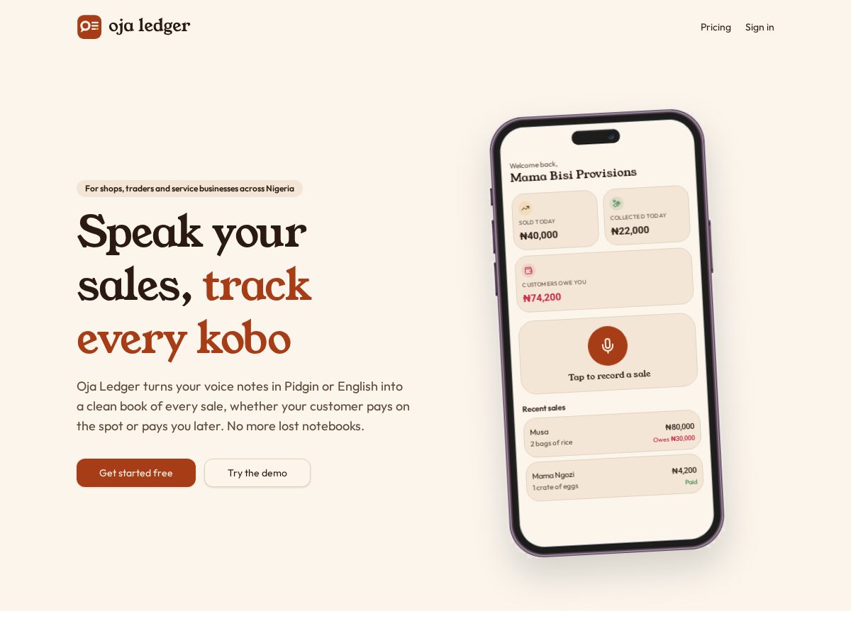 Landing-page snapshot of ojaledger.com
