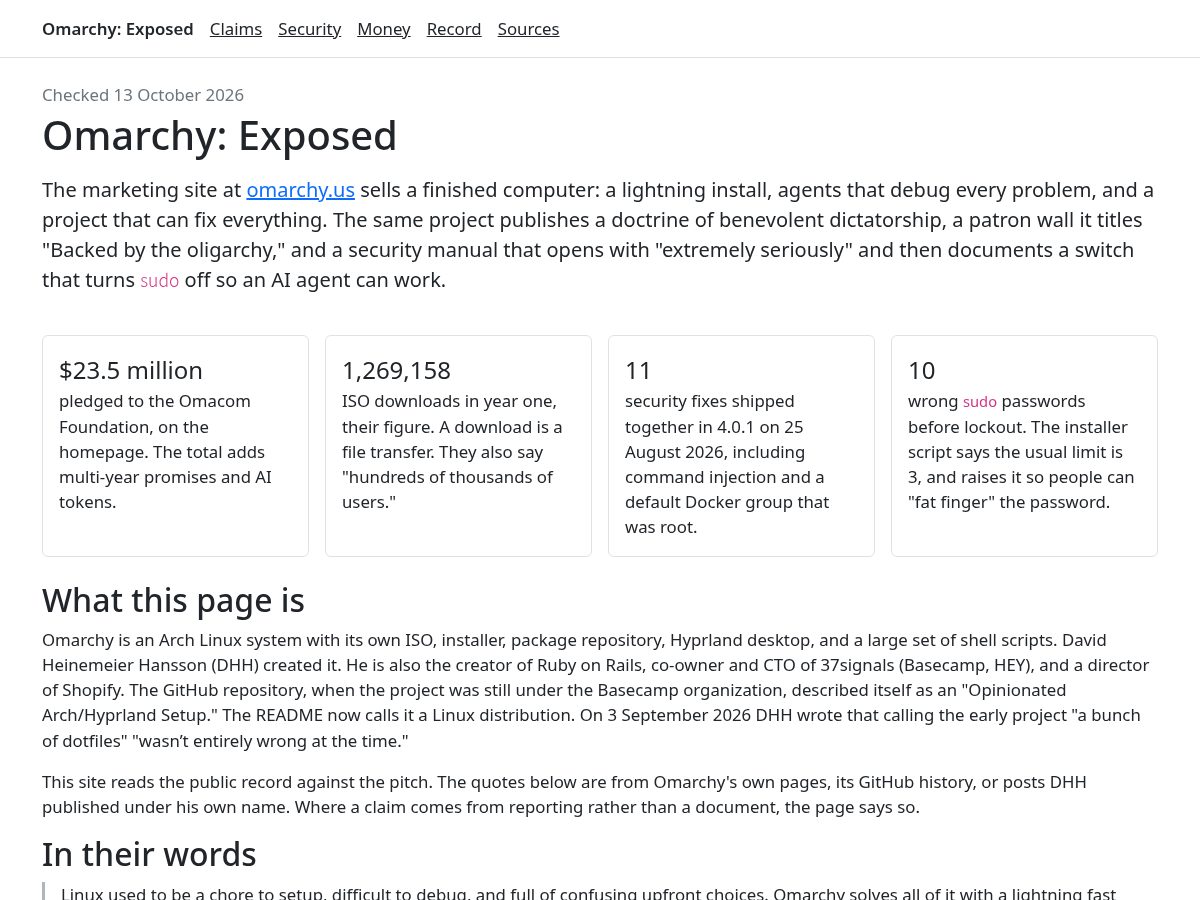 Landing-page snapshot of omarchy.exposed