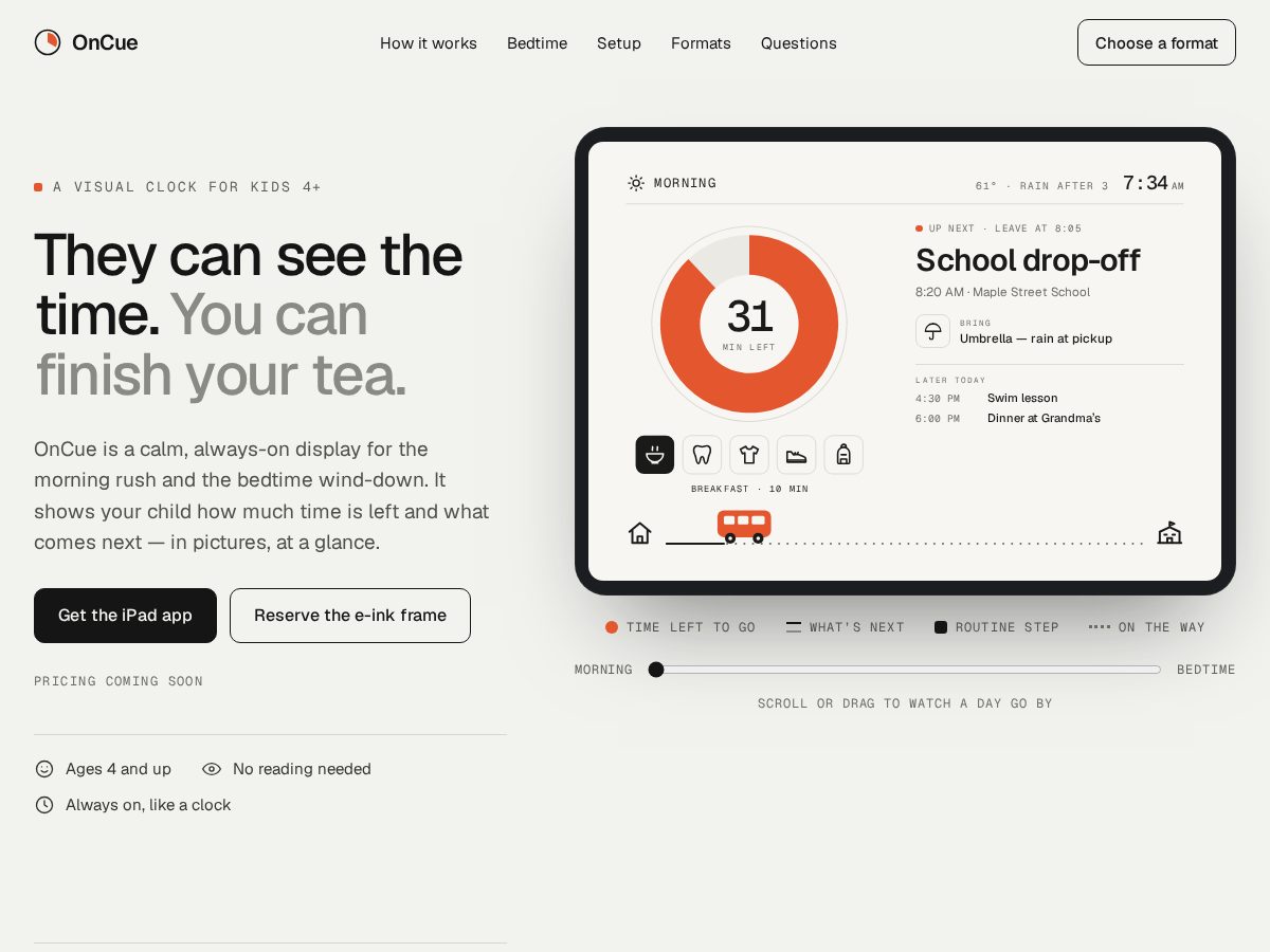 Landing-page snapshot of oncueboard.com