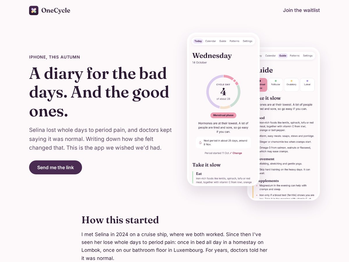 Landing-page snapshot of onecycle.app