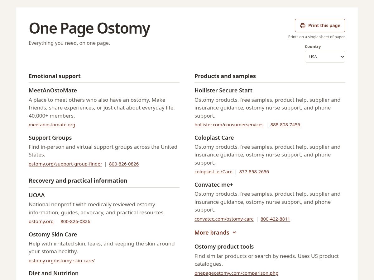 Landing-page snapshot of onepageostomy.com