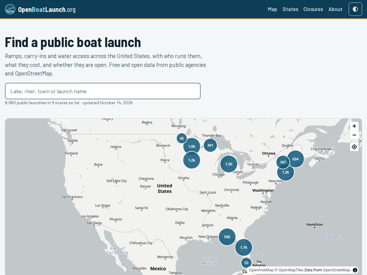 Landing-page snapshot of openboatlaunch.org