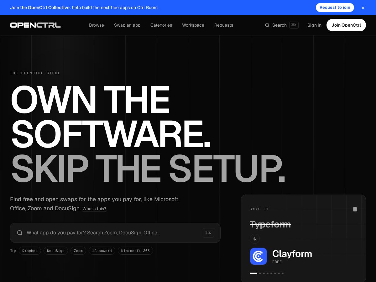 Landing-page snapshot of openctrl.app