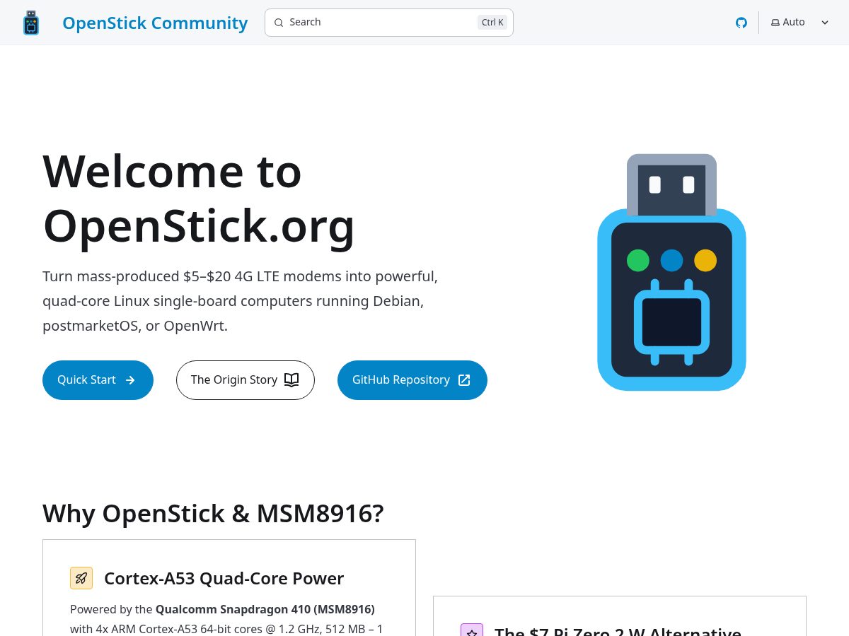 Landing-page snapshot of openstick.org