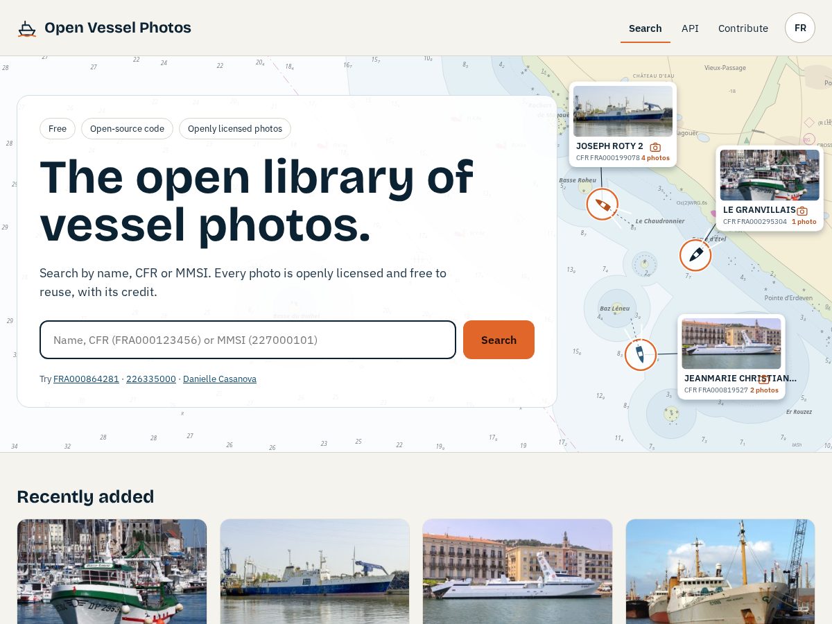 Landing-page snapshot of openvesselphotos.org