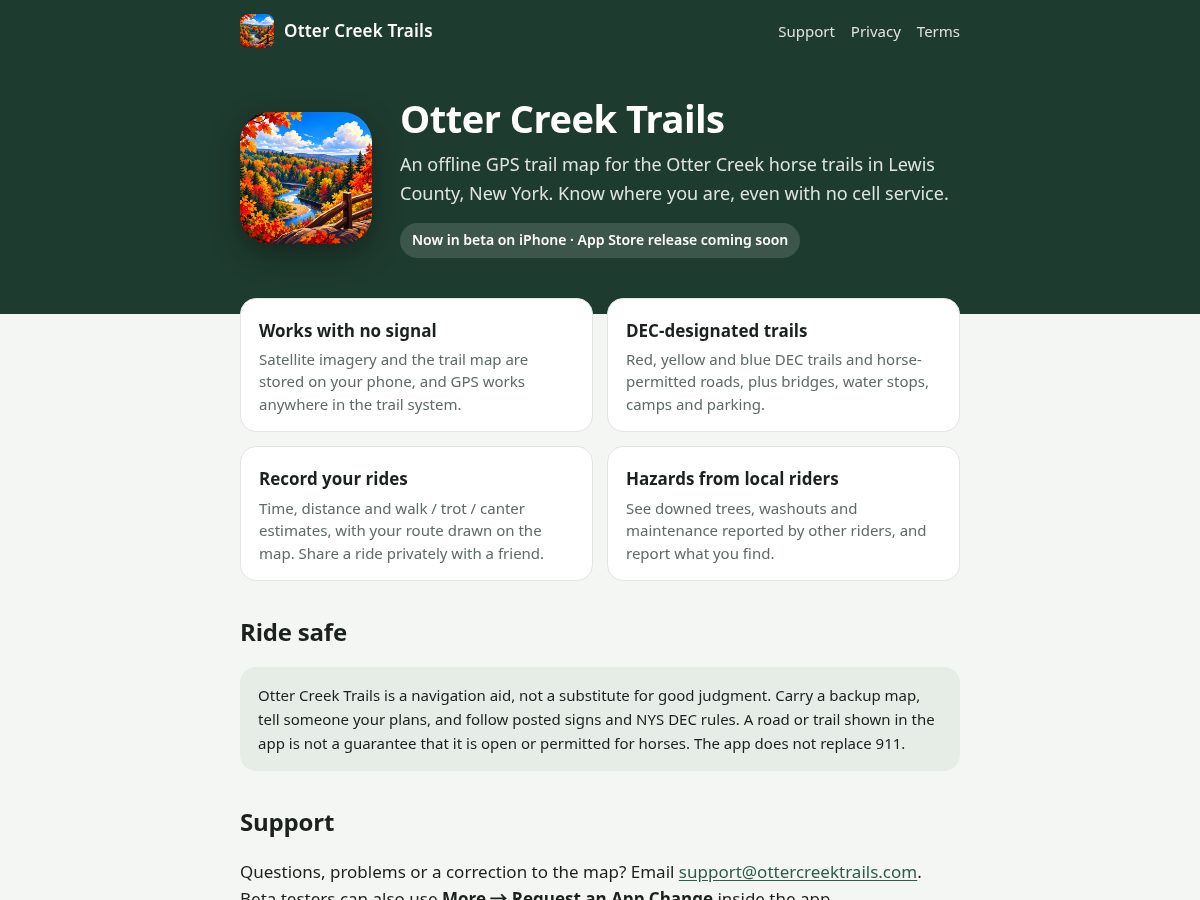 Landing-page snapshot of ottercreektrails.com