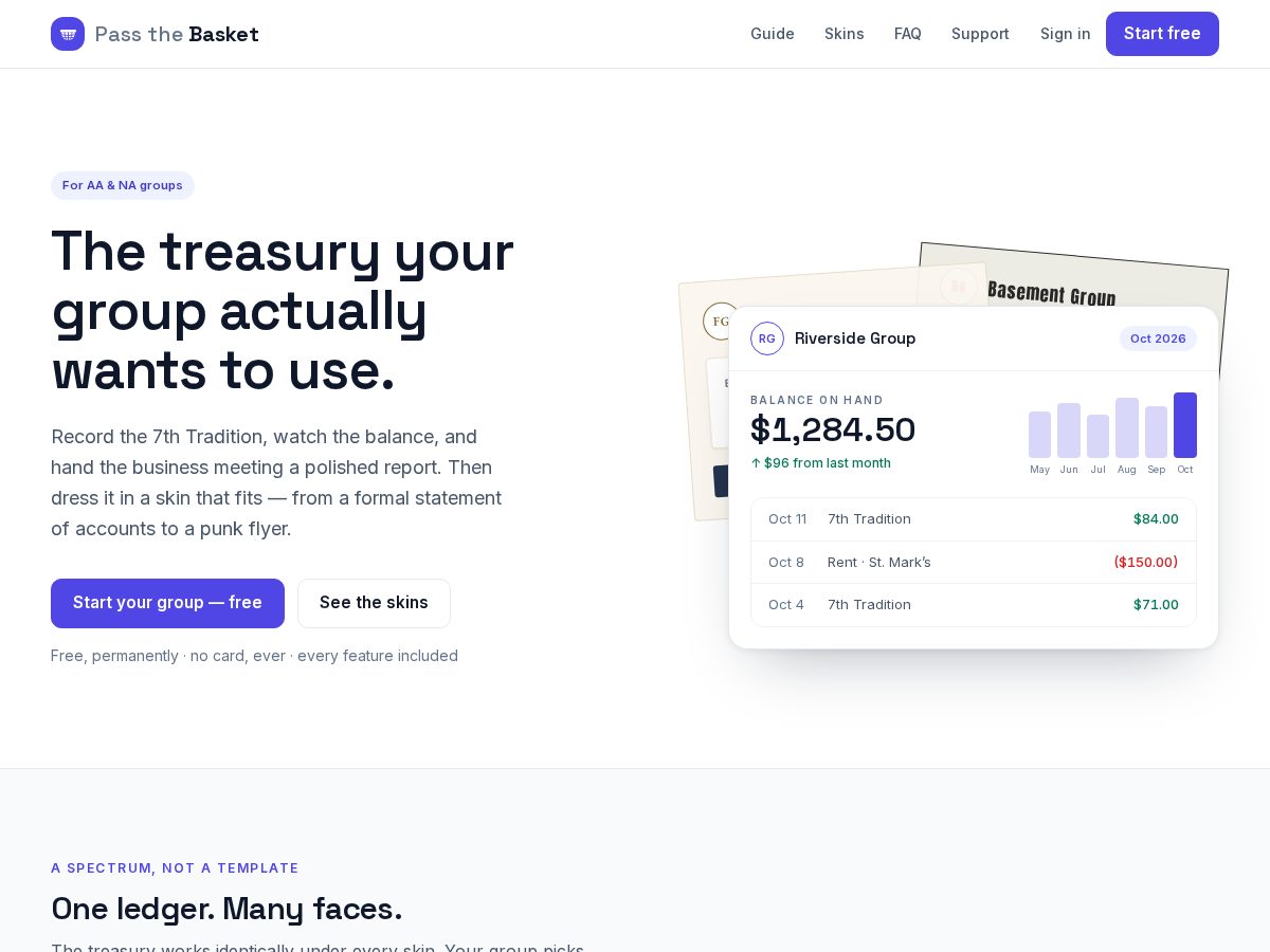 Landing-page snapshot of passthebasketapp.com