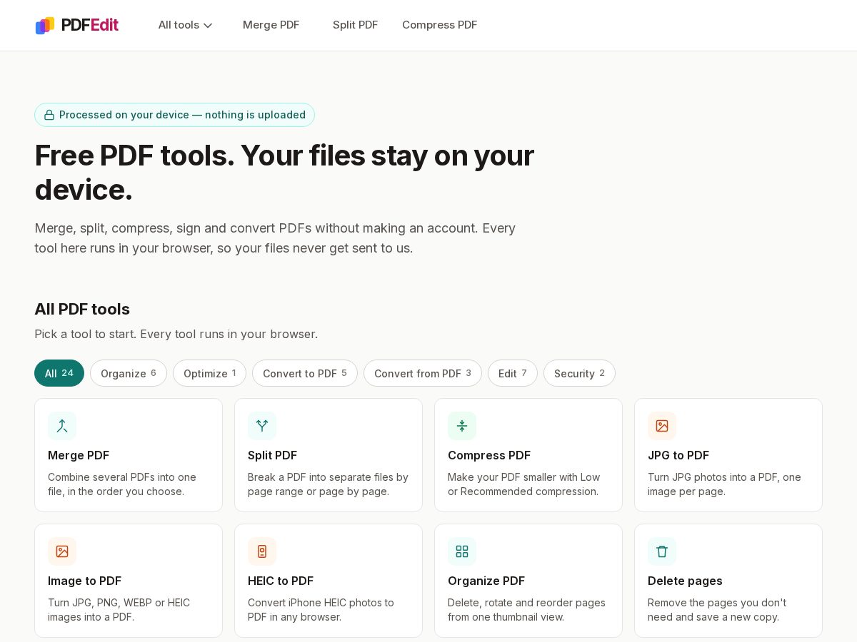 Landing-page snapshot of pdfedit.dev