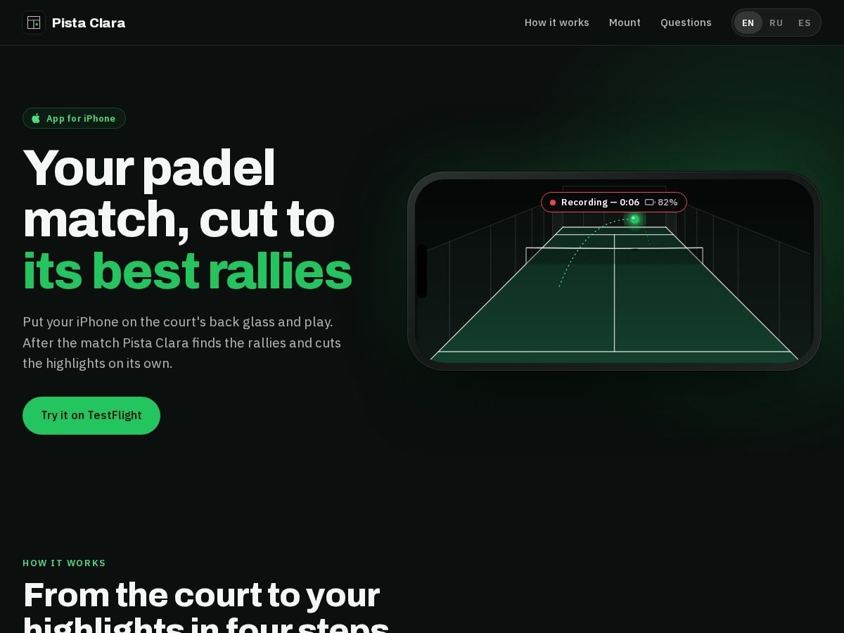 Landing-page snapshot of pistaclara.app
