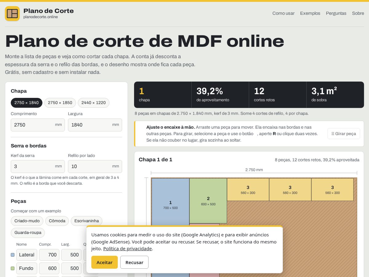 Landing-page snapshot of planodecorte.online
