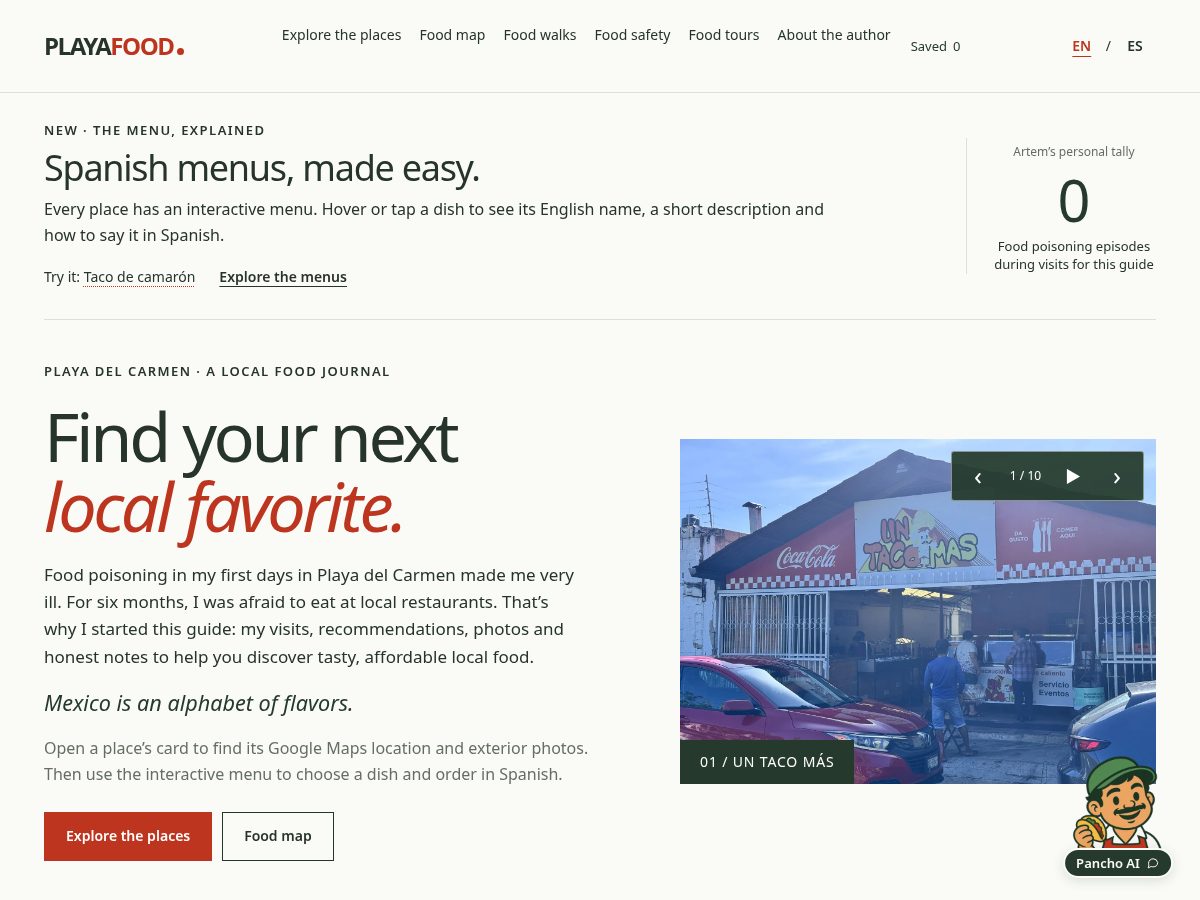 Landing-page snapshot of playadelcarmenfood.com