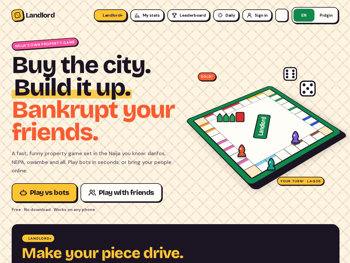 Landing-page snapshot of playlandlord.app
