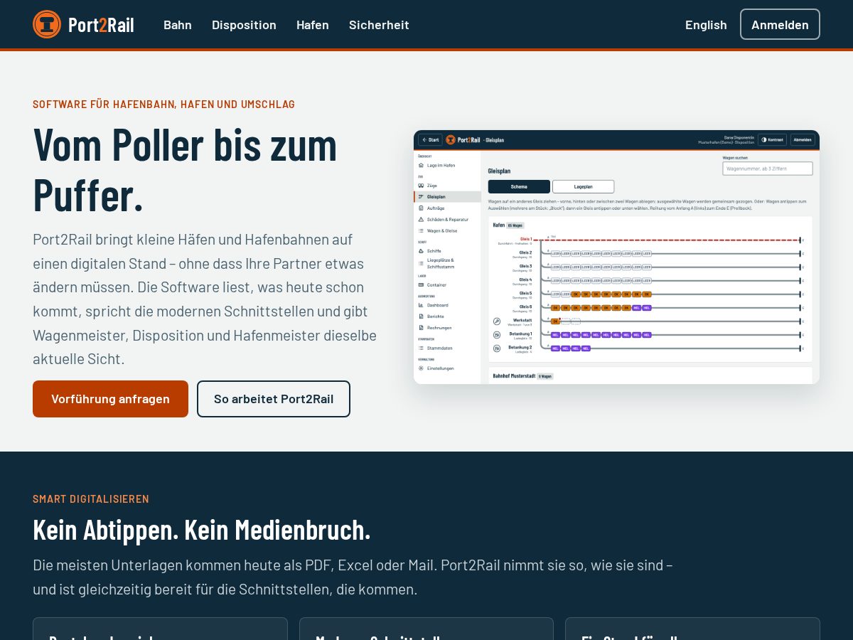 Landing-page snapshot of port2rail.com