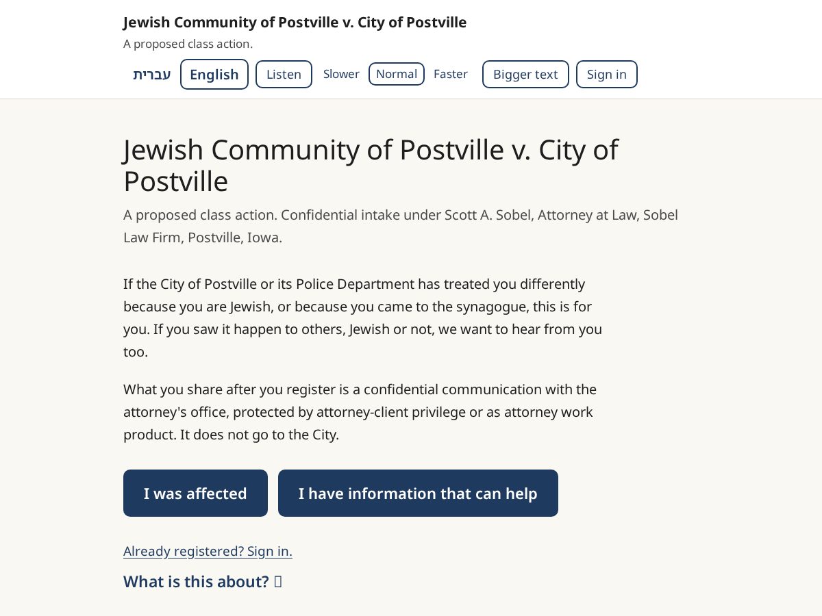 Landing-page snapshot of postville-equal-rights.com